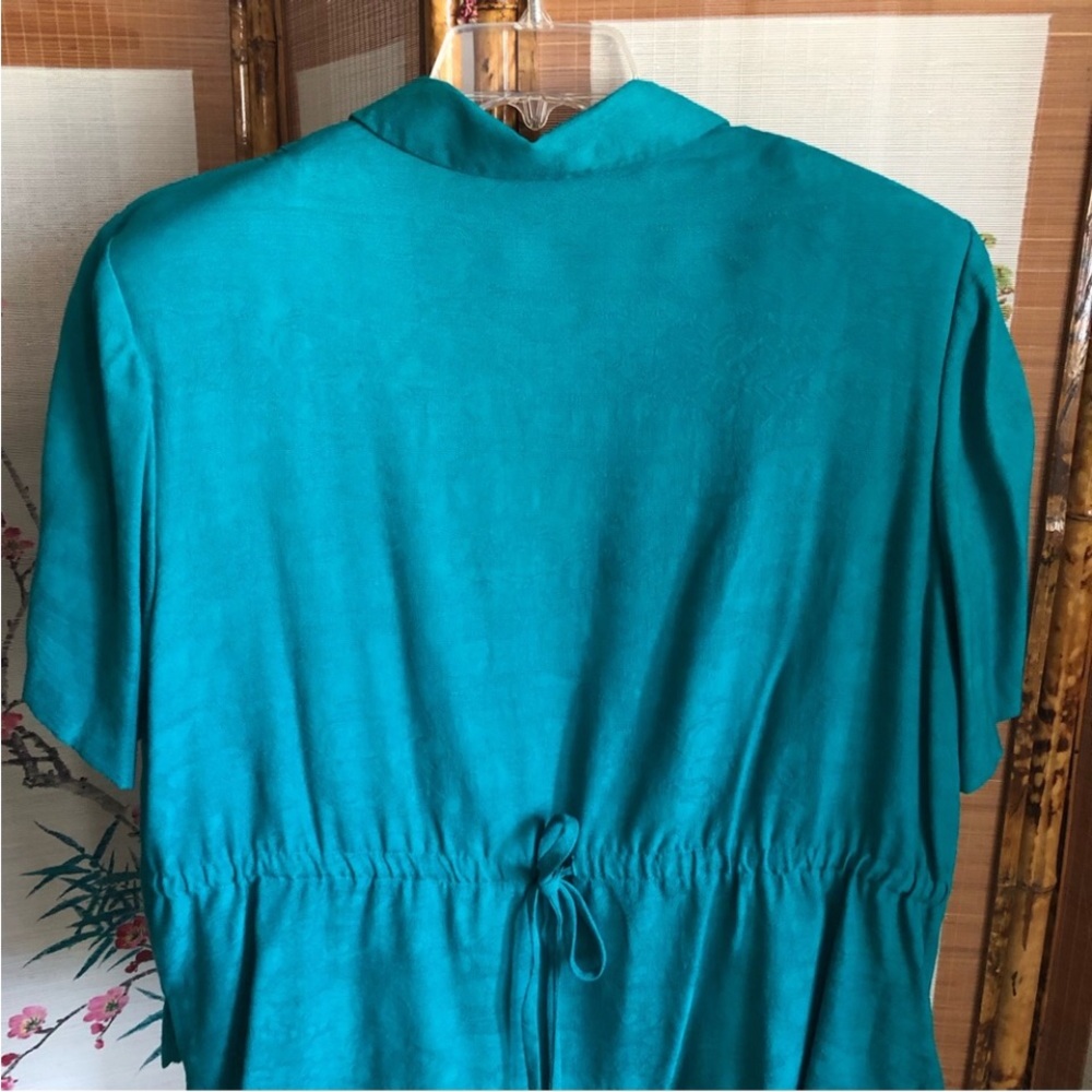 Lady Dorby dress jacket set 2 piece maxi jade green texture floral fabric pleats - Picture 6 of 10